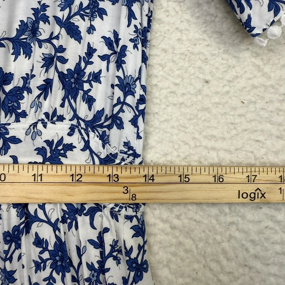 R.Vivimos Dress Womens Small Blue White Boho Floral Maxi Layered Feminine Euro